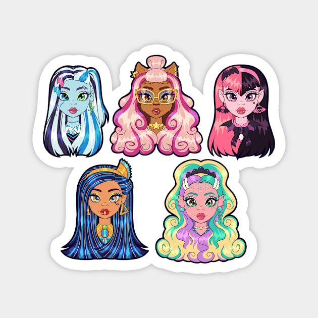 Monster High G3 Ghouls - Frankie, Clawdeen, Draculaura, Cleo, Lagoona Magnet by Bratzoid