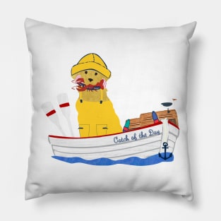 Preppy Golden Retriever Lobsterman Aboard The Catch of the Day Pillow