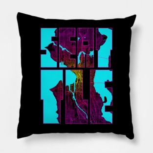 Seattle, USA City Map Typography - Neon Pillow