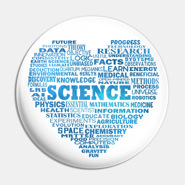 Science Heart Word Cloud in Space Blue Pin by Jitterfly