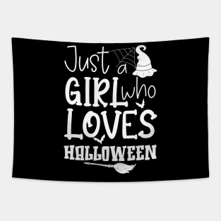 Cute Just A Girl Who Loves Halloween Witch Hat Broom Gift Idea Tapestry