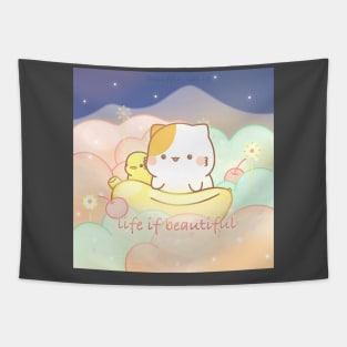 Life is beautiful muffin cat Tapestry