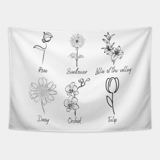 6 different flowers Tapestry