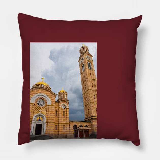 Christ the Savior Serbian Orthodox Cathedral in Banja Luka, Bosnia Pillow by jojobob