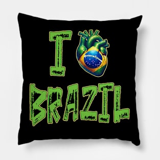 I Love Brazil Real Heart Flag Pride Pillow