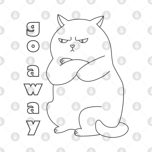 Contour line drawing chonky cat said go away black by Cute-Design