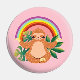 Sloth meditate and rainbow Pin