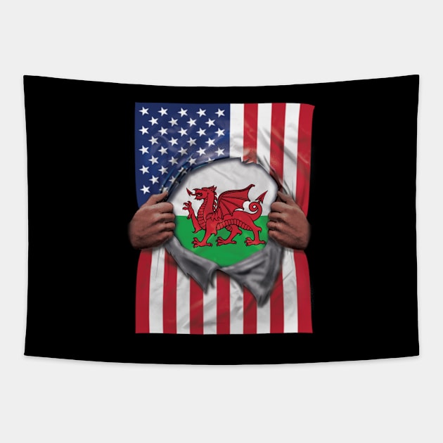 Wales Flag American Flag Ripped - Gift for Welsh From Wales Tapestry by Country Flags