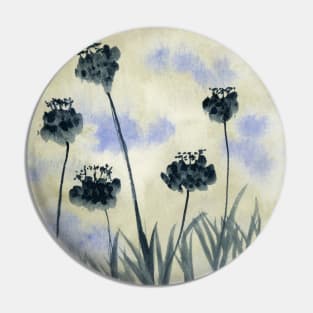 Black Flowers Watercolor Painting Pin