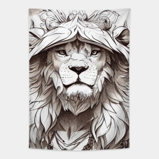 Lion Animal Wild Nature Illustration Line Epic Illustration Line Art Tapestry