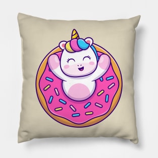 Cute Unicorn With Doughnut Cartoon Pillow