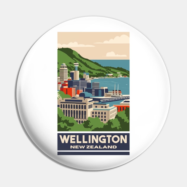 A Vintage Travel Art of Wellington - New Zealand Pin by goodoldvintage