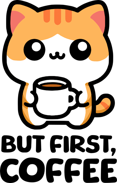 But First Coffee! Cute Coffee Cat Kids T-Shirt by Cute And Punny