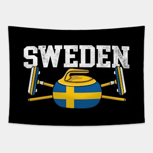 Sweden Curling Broom Winter ice Sports Swedish Flag Curling Tapestry