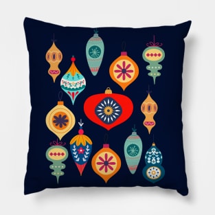 Festive vintage decoration Christmas tree ornaments illustration Pillow