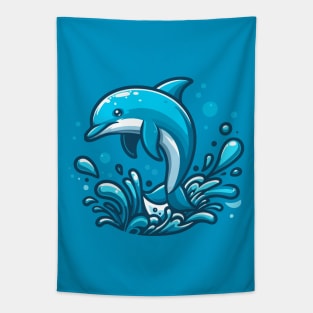 Jumping dolphin and water splashes Tapestry