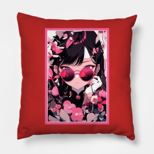 Aesthetic Anime Girl Pink Black | Quality Aesthetic Anime Design | Premium Chibi Manga Anime Art Pillow