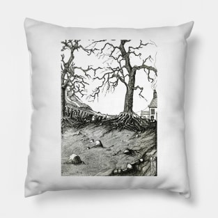 Country scene Tree scene pen drawing Pillow