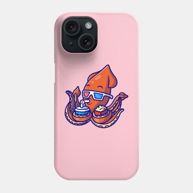 Cute Squid Watching Movie With Popcorn And Drink Cartoon Phone Case by Catalyst Labs