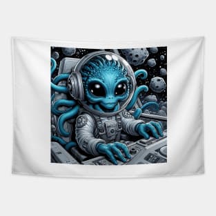 blue extraterrestrial driving his spaceship Tapestry