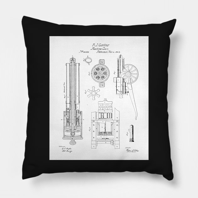 Gatling Machine Gun Patent - Gun Lover Gun Shop Art - White Pillow by patentpress