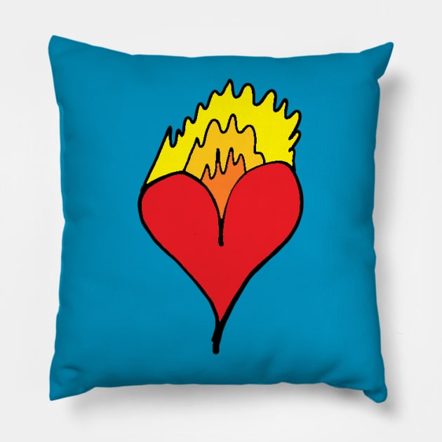 Burning red heart ! A cute, pretty, beautiful red heart drawing which is burning. Pillow by Blue Heart Design