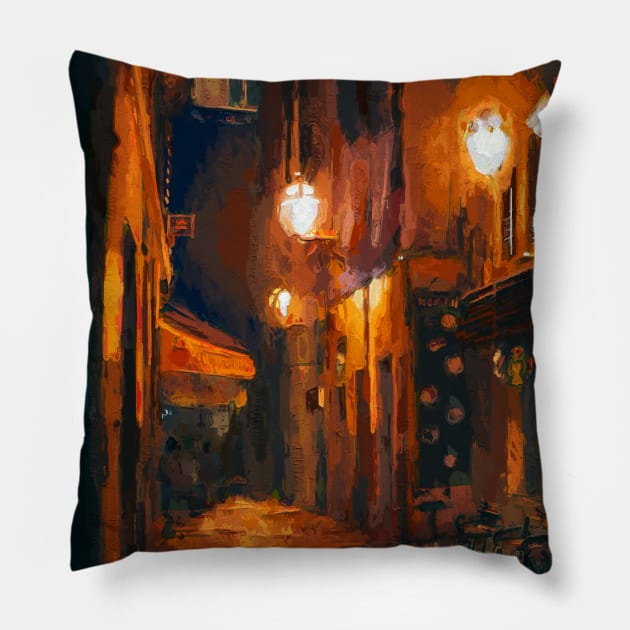 London Street at Night Pillow by RodsArtPortal