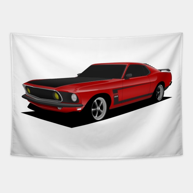 Red Ford Mustang Tapestry by turboosted