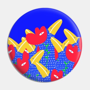 Blue funny duck with red flower, version 3 Pin