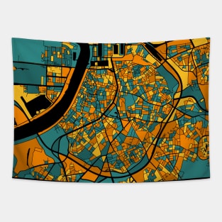 Antwerp Map Pattern in Orange & Teal Tapestry