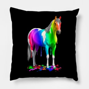 Colorful Rainbow Paint Horse Pillow