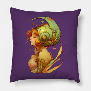 Garden Girl With A Snail Inspired Fantasy Headwear Art Nouveau Illustration Pillow