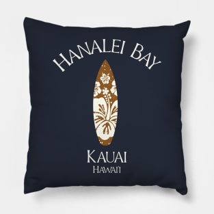 Hanalei Bay Kauai Hawaii Vintage Surfboard Plumeria Pillow