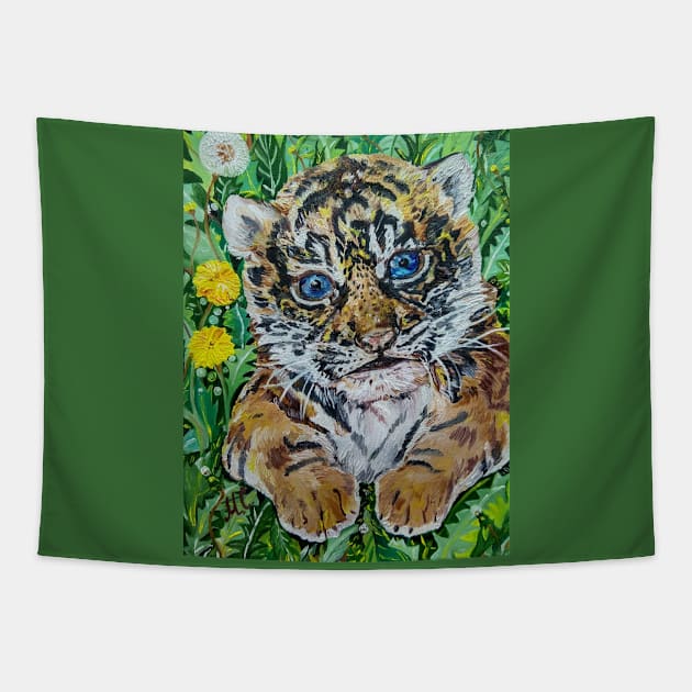 Siberian Tiger Cub Tapestry by mariasibireva