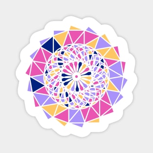 Digital geometric mandala with repeated shapes in random bright neon colors Magnet