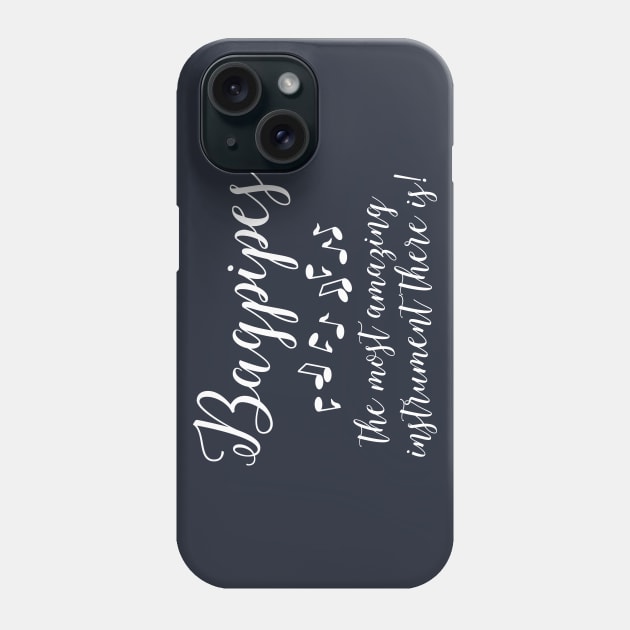 Amazing Bagpipes White Text Phone Case by Barthol Graphics