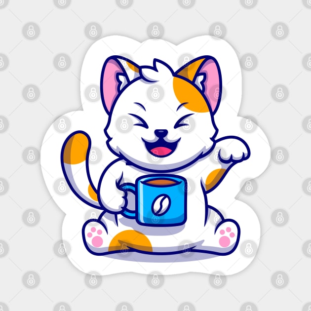 Cat and Coffee Kawaii - Cute Magnet by Ravensdesign