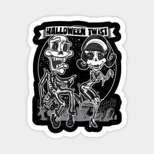 Skeletons dancing the Halloween Twist in the cemetery Magnet