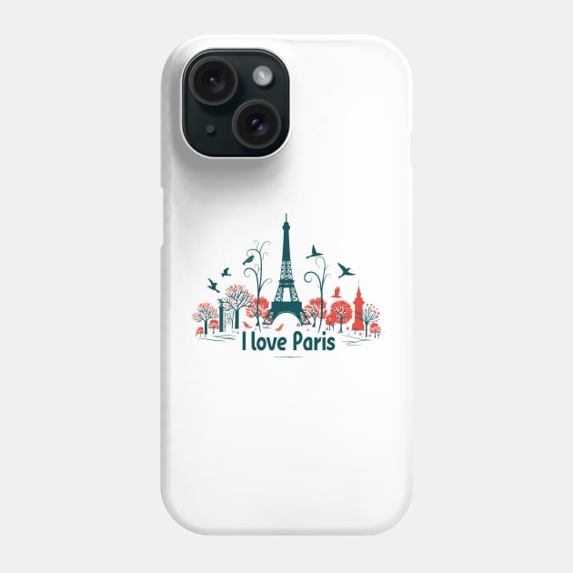 I love Paris: eiffel tower silhouette with trees and birds Phone Case by MK3