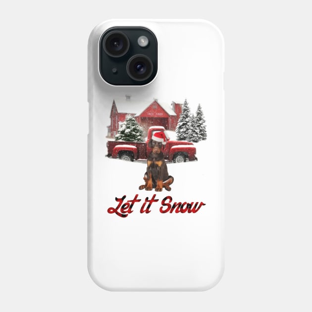 Doberman Let It Snow Tree Farm Red Truck Christmas Phone Case by Mhoon 