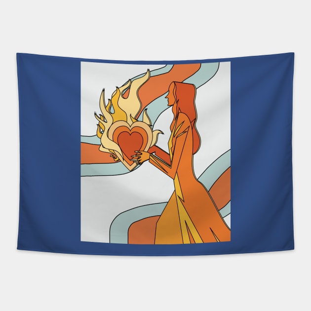 Flames Burning Heart On Fire Tapestry by flofin