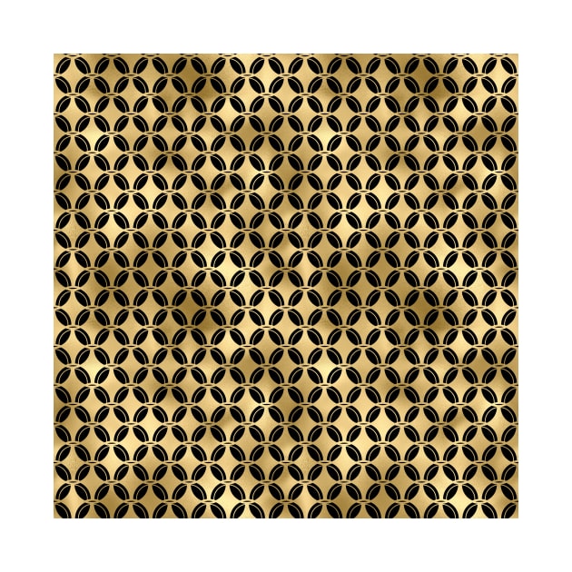 4 Leaf Quatrefoils in Black and Gold Vintage Faux Foil Art Deco Vintage Foil Pattern by podartist