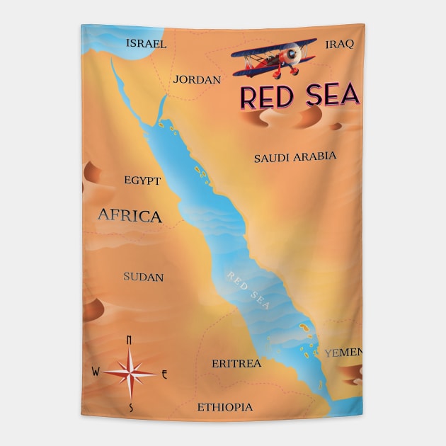 Red Sea Middle East Travel Map Tapestry by nickemporium1