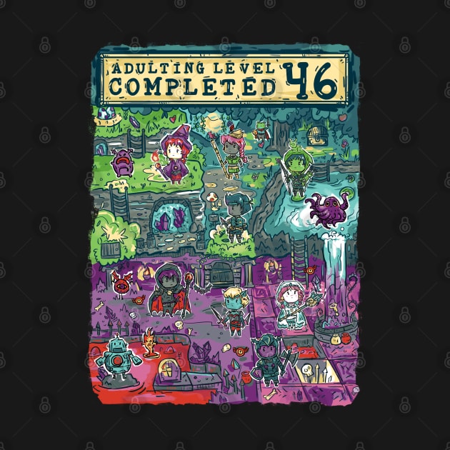 Adulting Level 46 Completed Birthday Gamer by Norse Dog Studio