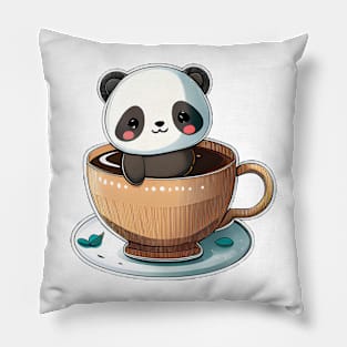 Cute panda taking a bath in a cup Pillow