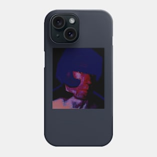 Digital collage, special processing. Strong guy in helmet. Protection, durable. Red face, blue reflexes. Phone Case