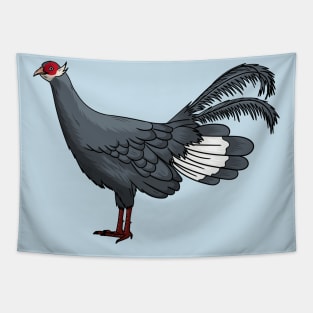 Blue eared pheasant bird cartoon illustration Tapestry