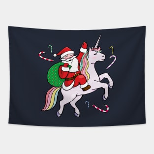 Santa Riding a Unicorn Tapestry