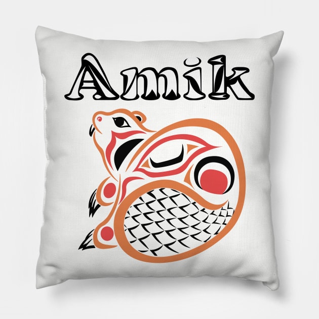 Indigenous Beaver (Amik) Pillow by KendraHowland.Art.Scroll