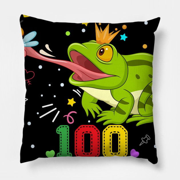 Time Flies 100 Days Frog Fly 100 Days Of School Shirt Teacher Boy Girl Gift Pillow by BeHappy12